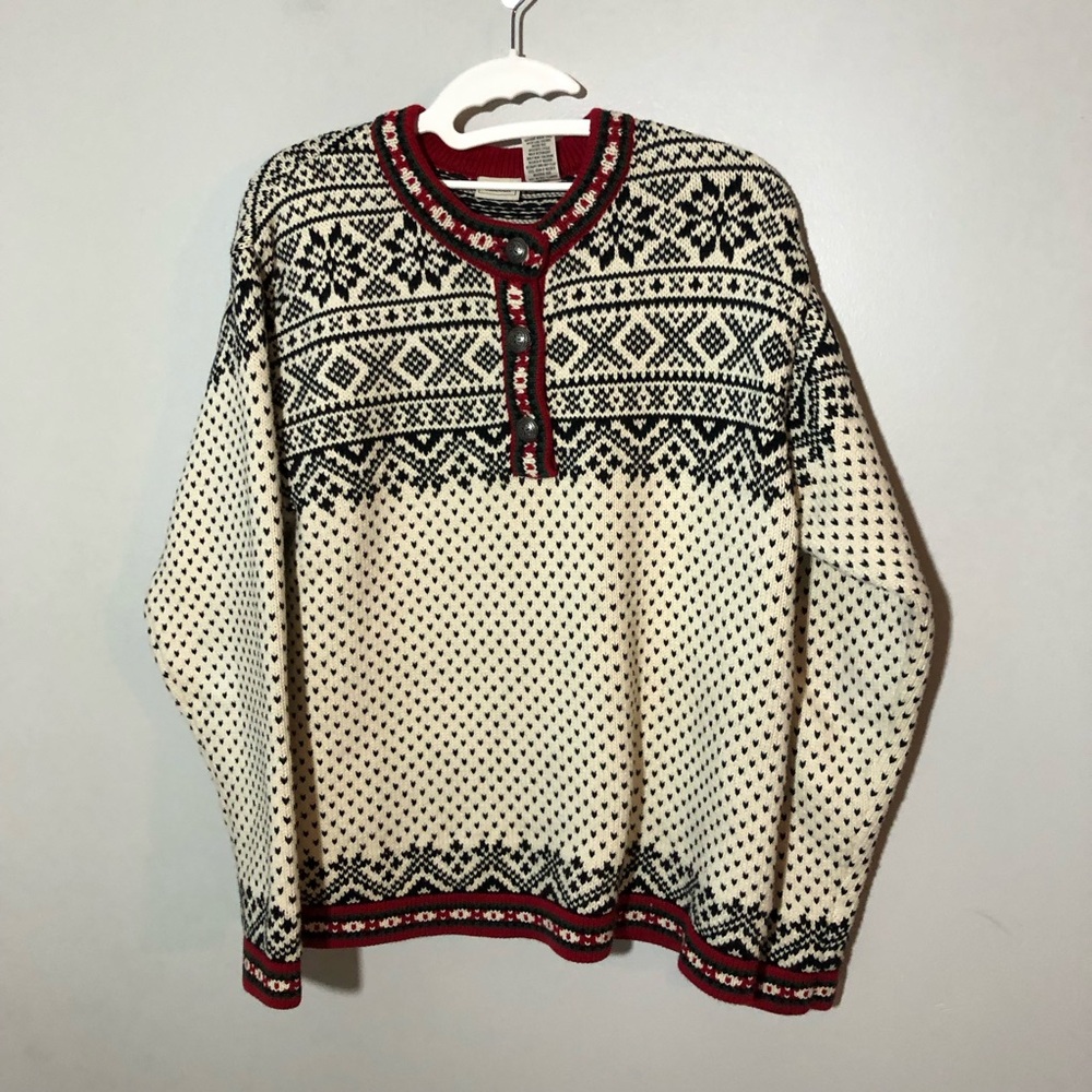 LL bean Nordic Arctic Birds Eye cotton 1/4 button womens sweater M 0uf37